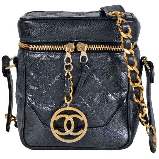Chanel Vanity Chain Shoulder Bag Caviar Skin Navy Gold Hardware