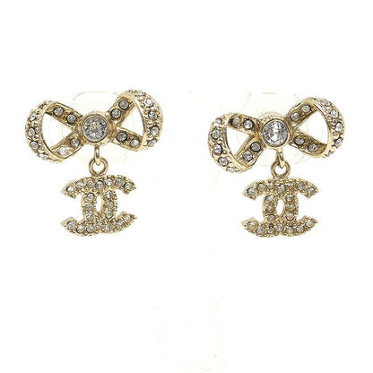 Chanel Ribbon Motif Earrings Coco Mark Rhinestone B14P