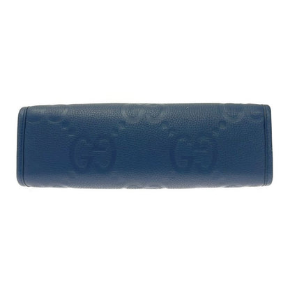 Gucci 739490-2067 Leather Jumbo GG Silver Hardware Second Bag Blue 476830