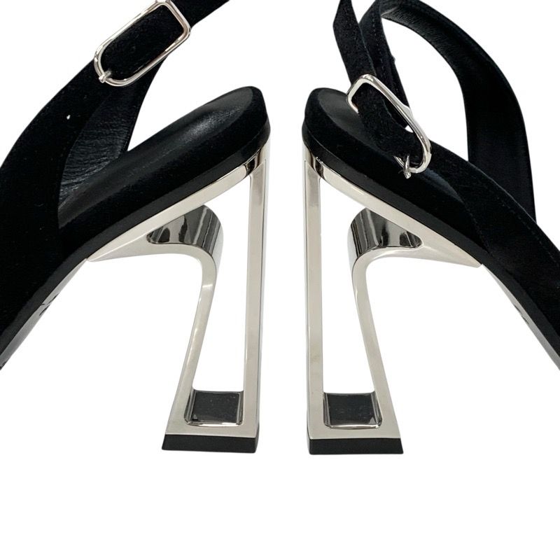 Hermes Crystal 105 Sandals Shoes Suede Black Silver Strap