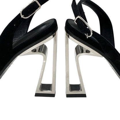 Hermes Crystal 105 Sandals Shoes Suede Black Silver Strap