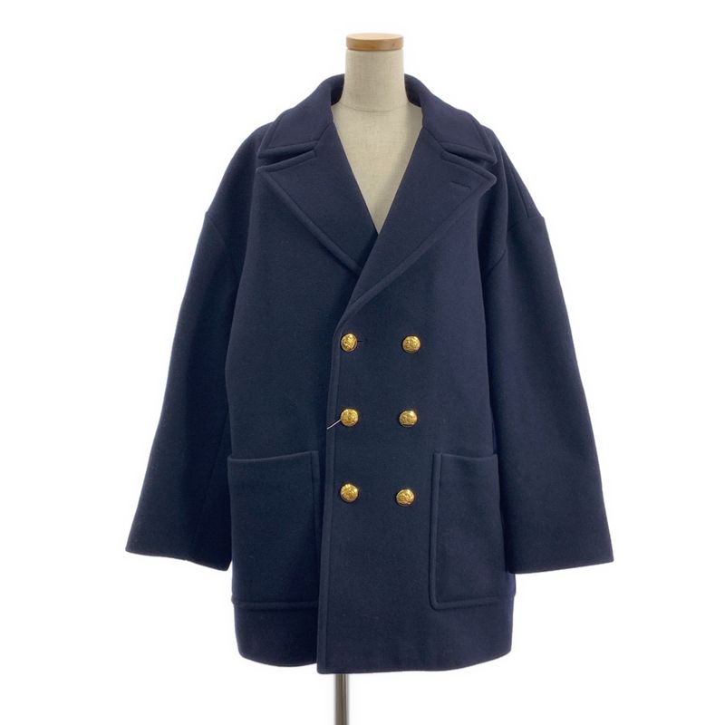 Celine - Wool Gold Button Double Overcoat Fully Lined - 40 - Dark Navy - Women's