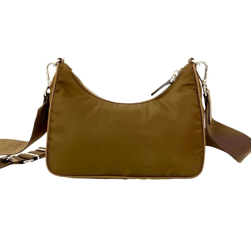 Prada Triangle Logo Hardware Nylon Saffiano Leather 2-Way Chain Semi One