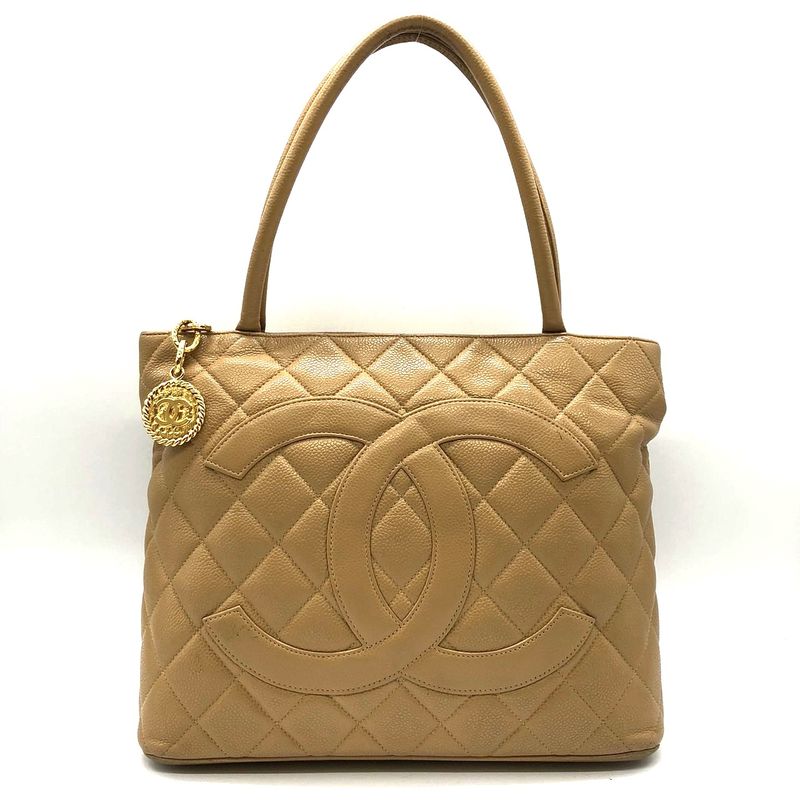 Chanel Tote Shoulder Bag Coco Mark Matte Caviar Skin Beige Ladies