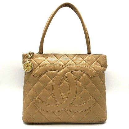 Chanel Tote Shoulder Bag Coco Mark Matte Caviar Skin Beige Ladies