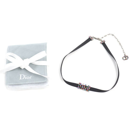 Christian DIOR Logo Choker With Rhinestones Black Multicolor Storage With Bag