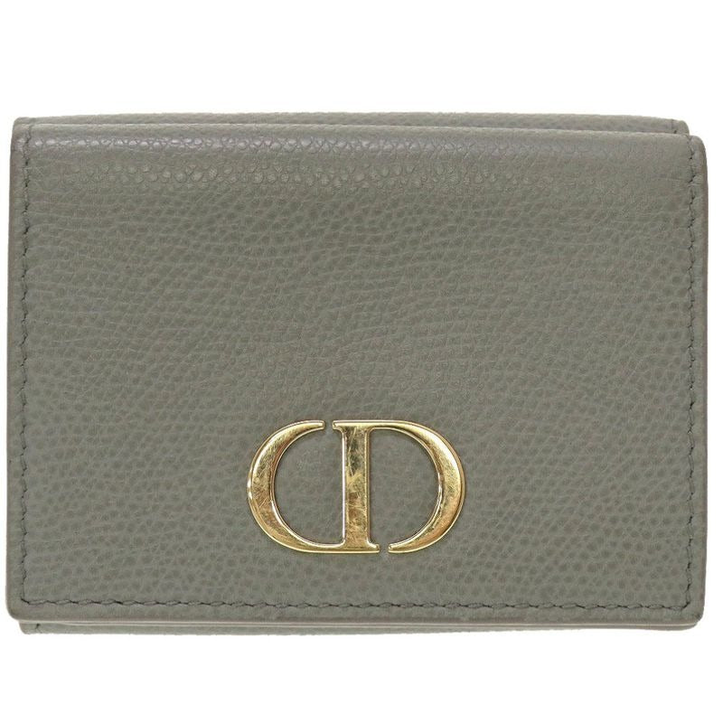 Christian Dior Compact Wallet Leather Gray Trifold Purse 0037