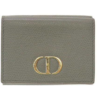 Christian Dior Compact Wallet Leather Gray Trifold Purse 0037