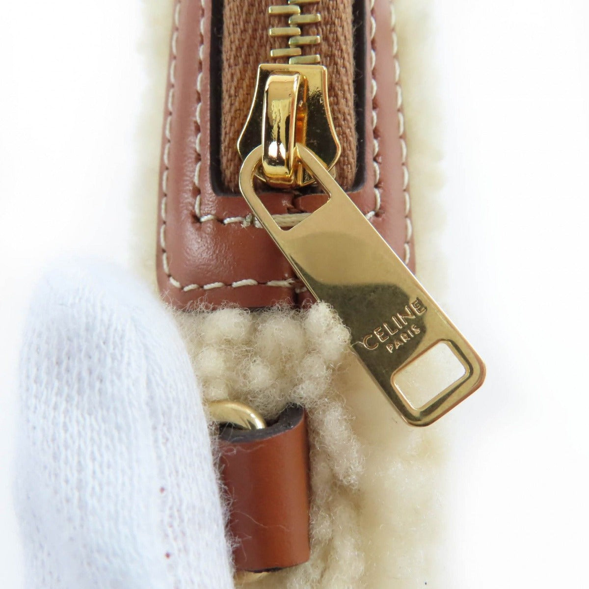 Celine Small Pouch Triomphe Natural Tan Shearling Leather — view 11