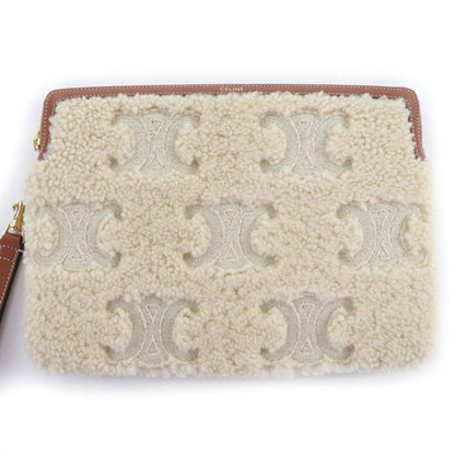 Celine Small Pouch Triomphe Natural Tan Shearling Leather