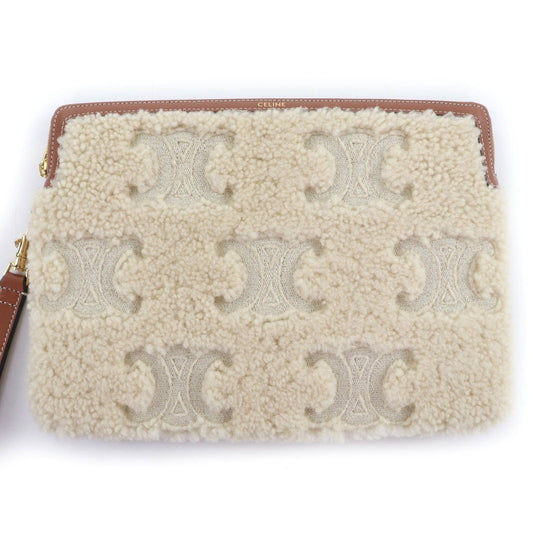 Celine Small Pouch Triomphe Natural Tan Shearling Leather