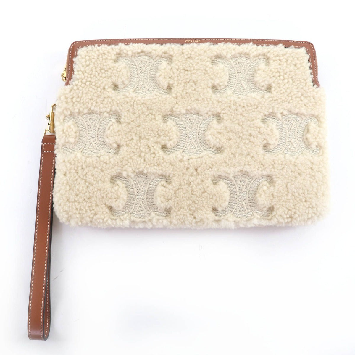 Celine Small Pouch Triomphe Natural Tan Shearling Leather — view 3