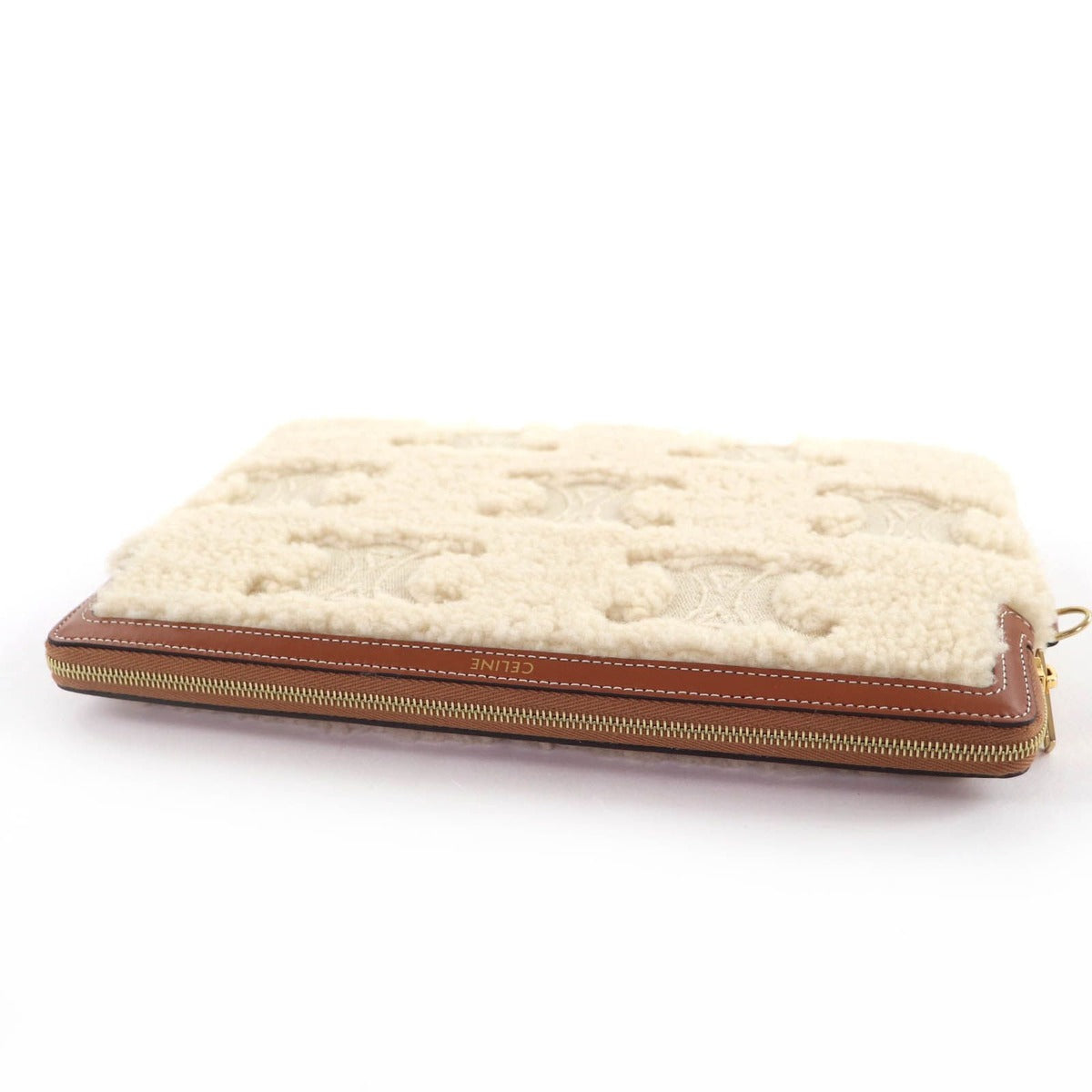 Celine Small Pouch Triomphe Natural Tan Shearling Leather — view 6