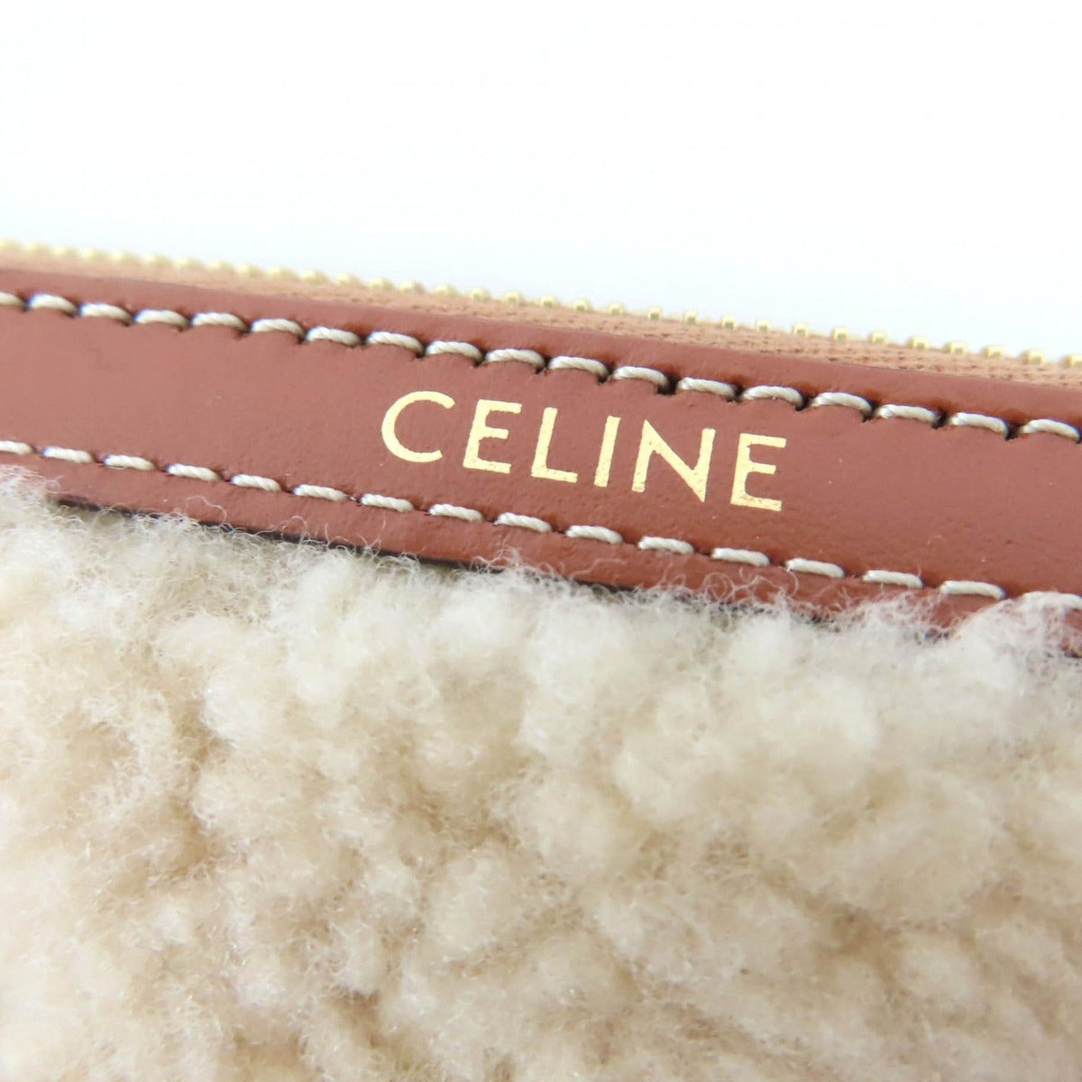 Celine Small Pouch Triomphe Natural Tan Shearling Leather — view 9