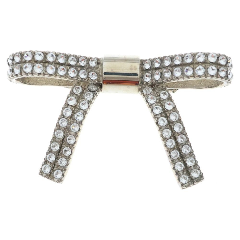 Miu Miu Ribbon Line Stone Hair Clip Hairpin Barrette Silver