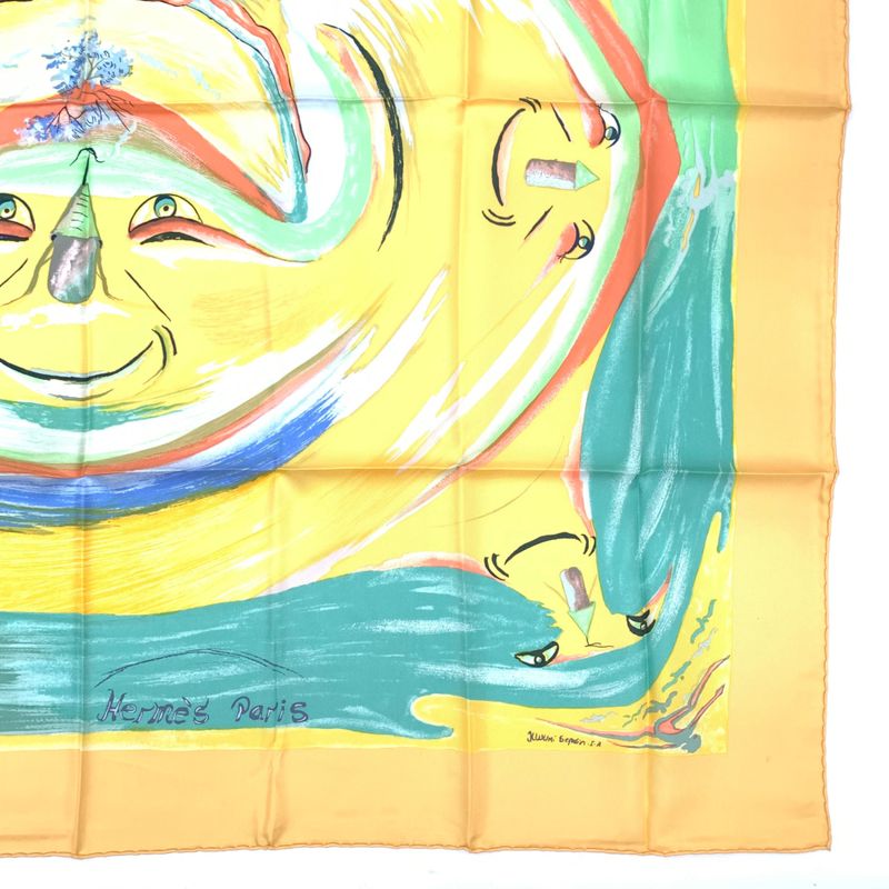 Hermes Carre 90 Smiles In Third Millenary Yellow X Multicolor Scarf 100% Silk