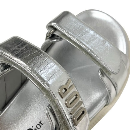 Christian Dioract Sandals Shoes Leather Metallic Silver Unused Logo Lambskin