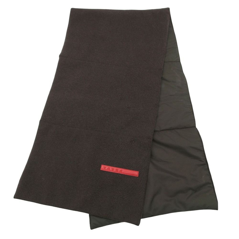Prada Sports Scarf Nylon Wool Contrast Pocket Rubber Logo Brown