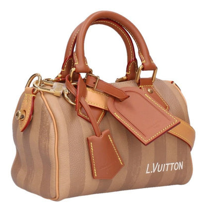 Louis Vuitton Speedy P9 Bandouliere 20 Logo Stripe Leather 2-Way Handbag Beige Tone