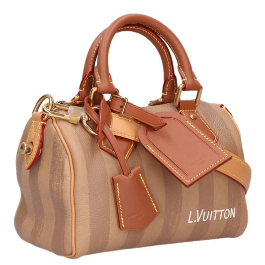 Louis Vuitton Speedy P9 Bandouliere 20 Logo Stripe Leather 2-Way Handbag Beige Tone