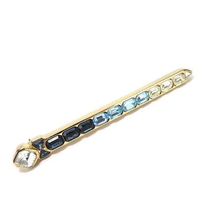 Christian Dior Brooch Metal Gold Clear Hardware Plated Rhinestone Ribbon
