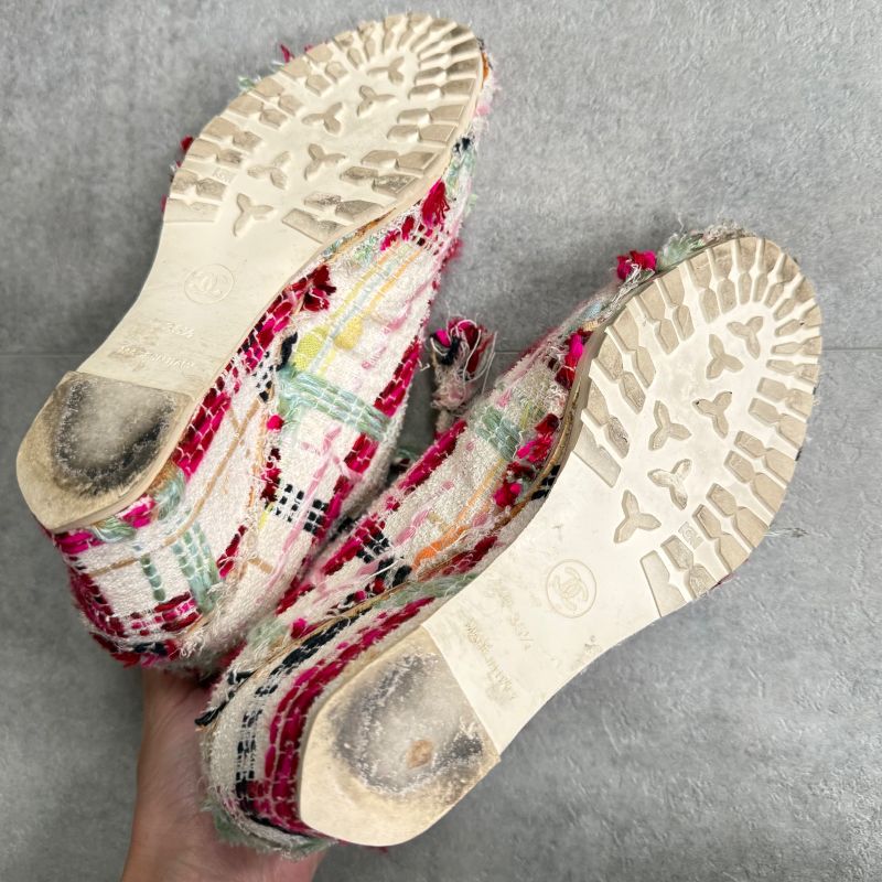 Chanel Tweed Wedge Sole Short Boots Multicolor Pumps 35 1 2 22.5cm (8.86in)