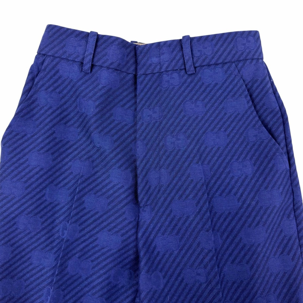 Gucci Wool Silk GG Pattern Boot Cut Fleece Trousers Pants Navy 36 — view 3