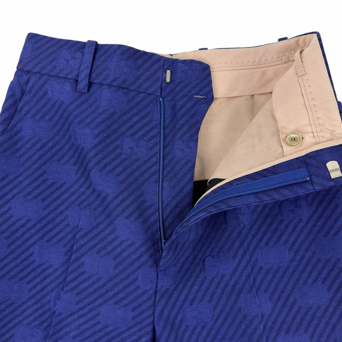 Gucci Wool Silk GG Pattern Boot Cut Fleece Trousers Pants Navy 36 — view 5