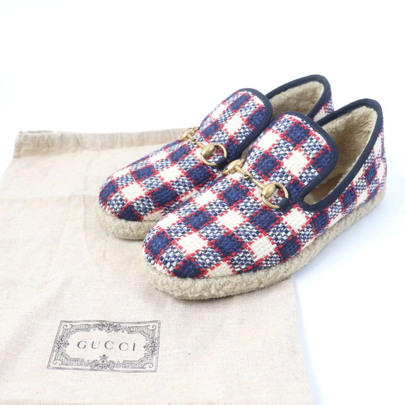 Gucci Horsebit Tweed Boa Espadrille Shoes Multicolor 38.5 Storage With Bag Made