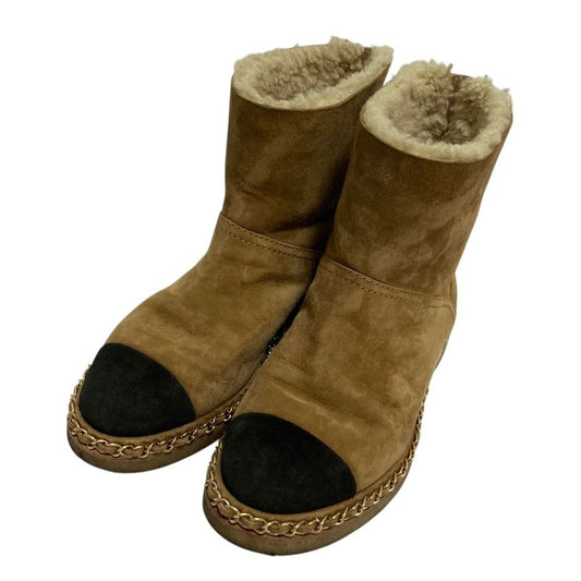 Chanel CC Logo Bicolor Mouton Short Boots 36C