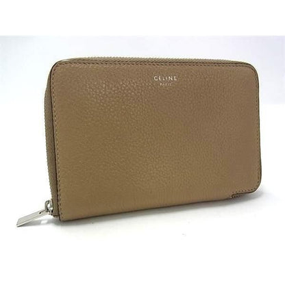 Celine Wallet Medium Zip Around Beige Red Leather Round Zipper Bifold