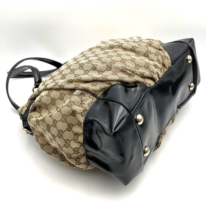 Gucci 203528 Tote Shoulder Bag GG Canvas Beige And Black Women Men Fashion