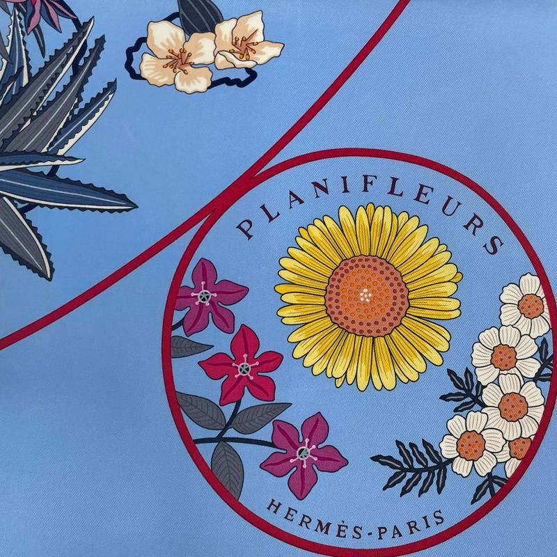 Hermes Scarf 2023 Carre 90 Planifleurs Silk Blue With Box