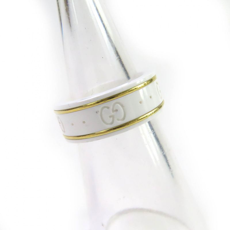 Gucci Ceramic 18K Iconic Ring Ggring Ring White Gold Size Equivalent To Approx