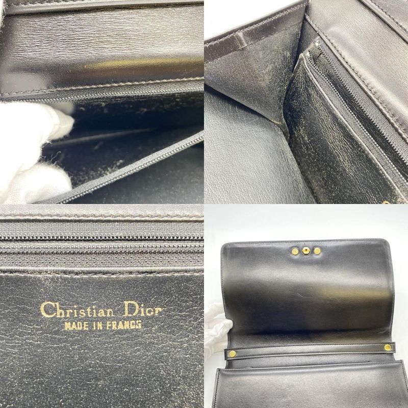 Christian DIOR Shoulder Bag Leather Black Vintage Ladies Men Fashion Gift
