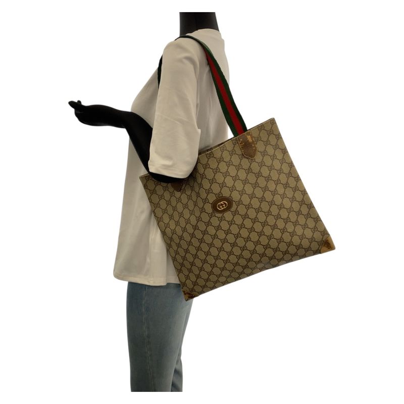 Gucci Vintage Old Gucci Sherry Line Beige GG Supreme Canvas 002 63 0048 Tote