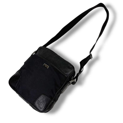 Gucci Crossbody Bag Shoulder Bag Black Cima Leather GG Pattern Nylon Canvas