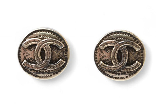 Chanel Earrings Chanel Accessories CC Coco Mark Circle Motif Antique Silver 03