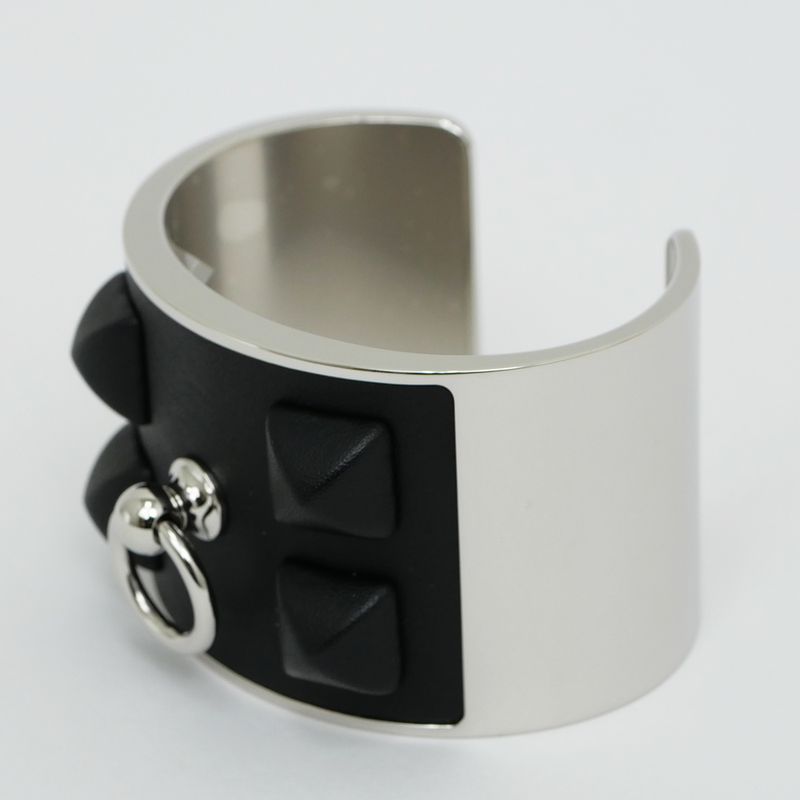 Hermes Corriedo Chien Medle Gaine Size T2 Black Silver Bracelet Bangle
