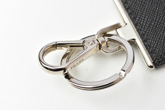 Prada Key Ring Key Holder Bag Charm Prada Logo Patchwork Caracter NERO M Never
