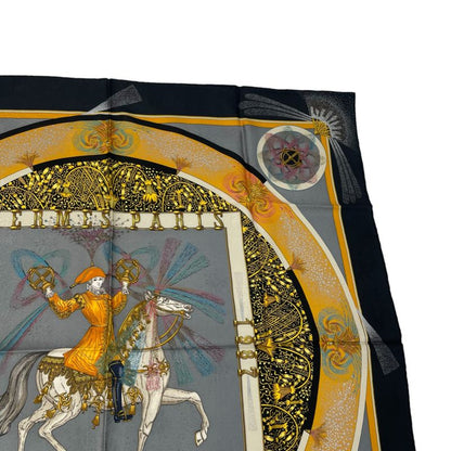 Hermes Carree 90 FEUX D'artifice Artisanal Fire Silk Scarf Black