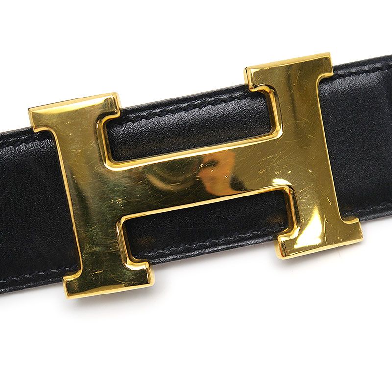 Hermes H Belt 70 Black And Gold □B 1988