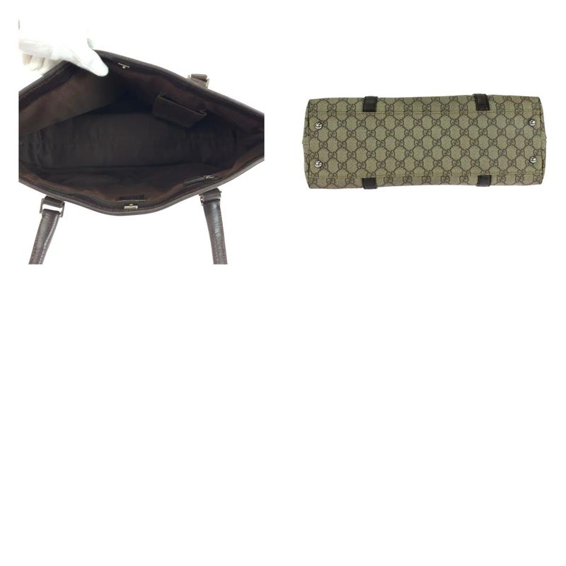 Gucci Beige Brown Silver Hardware GG Supreme Canvas 114595 Tote Bag Shoulder