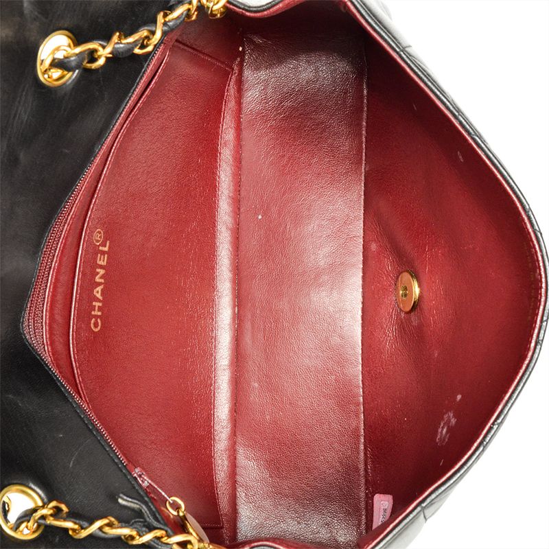 Chanel Coco Mark Matelasse Diana Chain Shoulder Bag Lambskin A01165 Black Gold