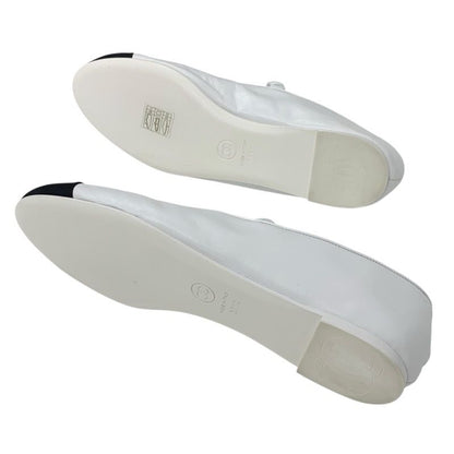 Chanel Flat Shoes Leather Fabric White Black White Mary Jane Here Mark Ballet
