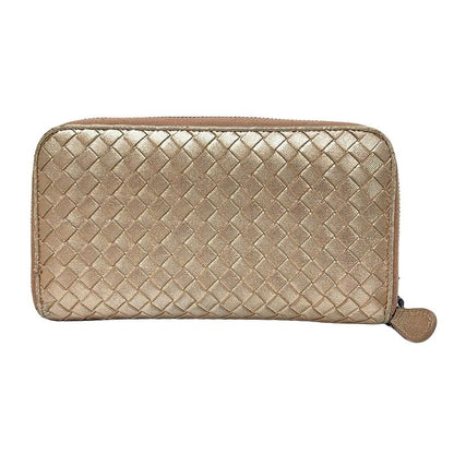 Bottega Veneta Long Zip Around Wallet Pink Gold Round Zipper Leather