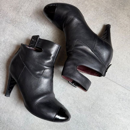 Chanel Matelasse Leather Belt Short Boots Coco Mark Black 36 1 2 23.5cm