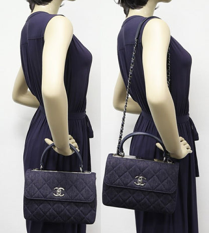 Chanel Handbag Shoulder Bag Matelasse Top Handle Denim Canvas Navy Silver