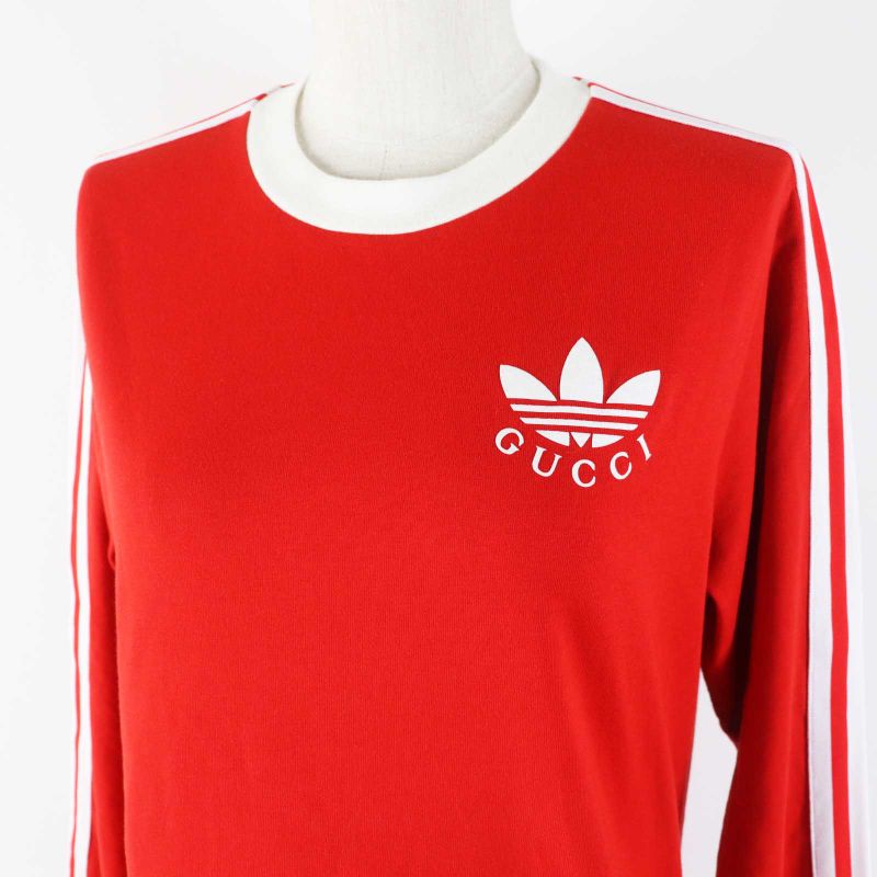 Gucci Adidas 693537 Cotton T-shirt Dress / Long Sleeve Dress Red White XS Made