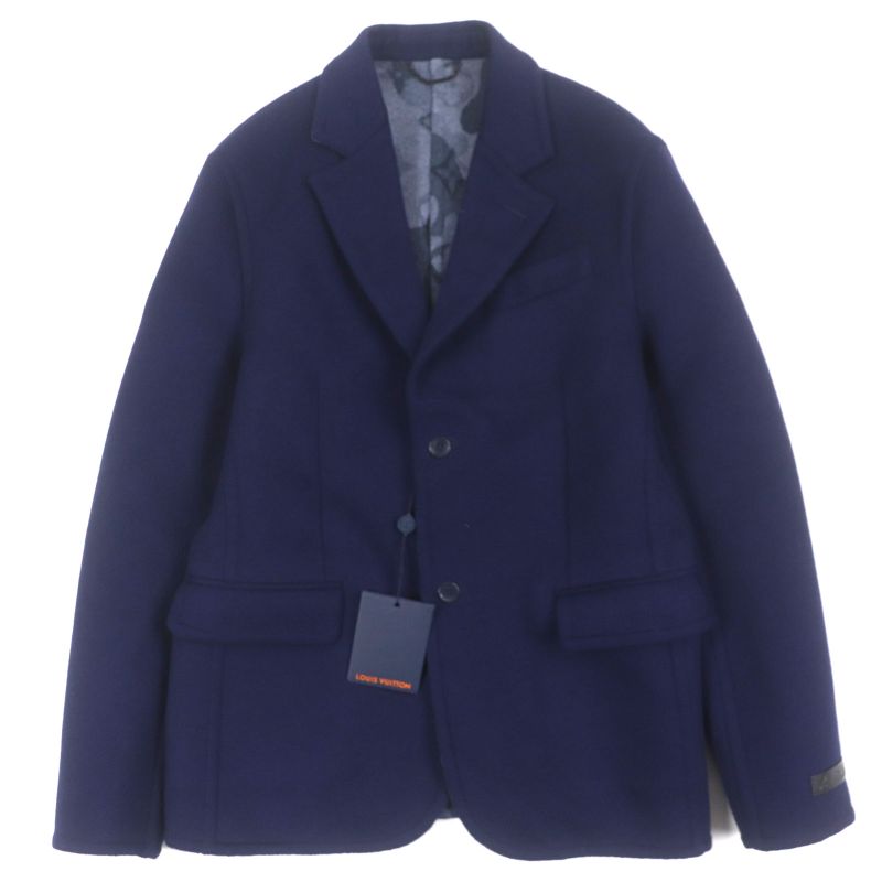 Louis Vuitton Wool Silk Logoed Buttons Lining Monogram Camouflage Navy Blue